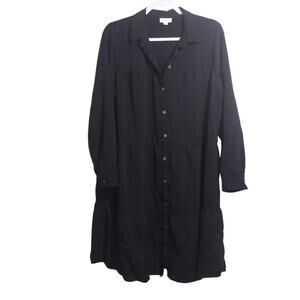 J. Jill Navy Blue Button-Down Long Sleeve Shirt Dress Casual Slinky Size L